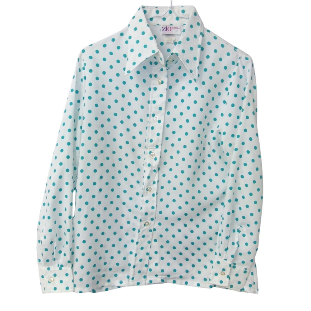 Vintage Zio by Youngja Retro Turquoise Polyester Button Front Shirt Large